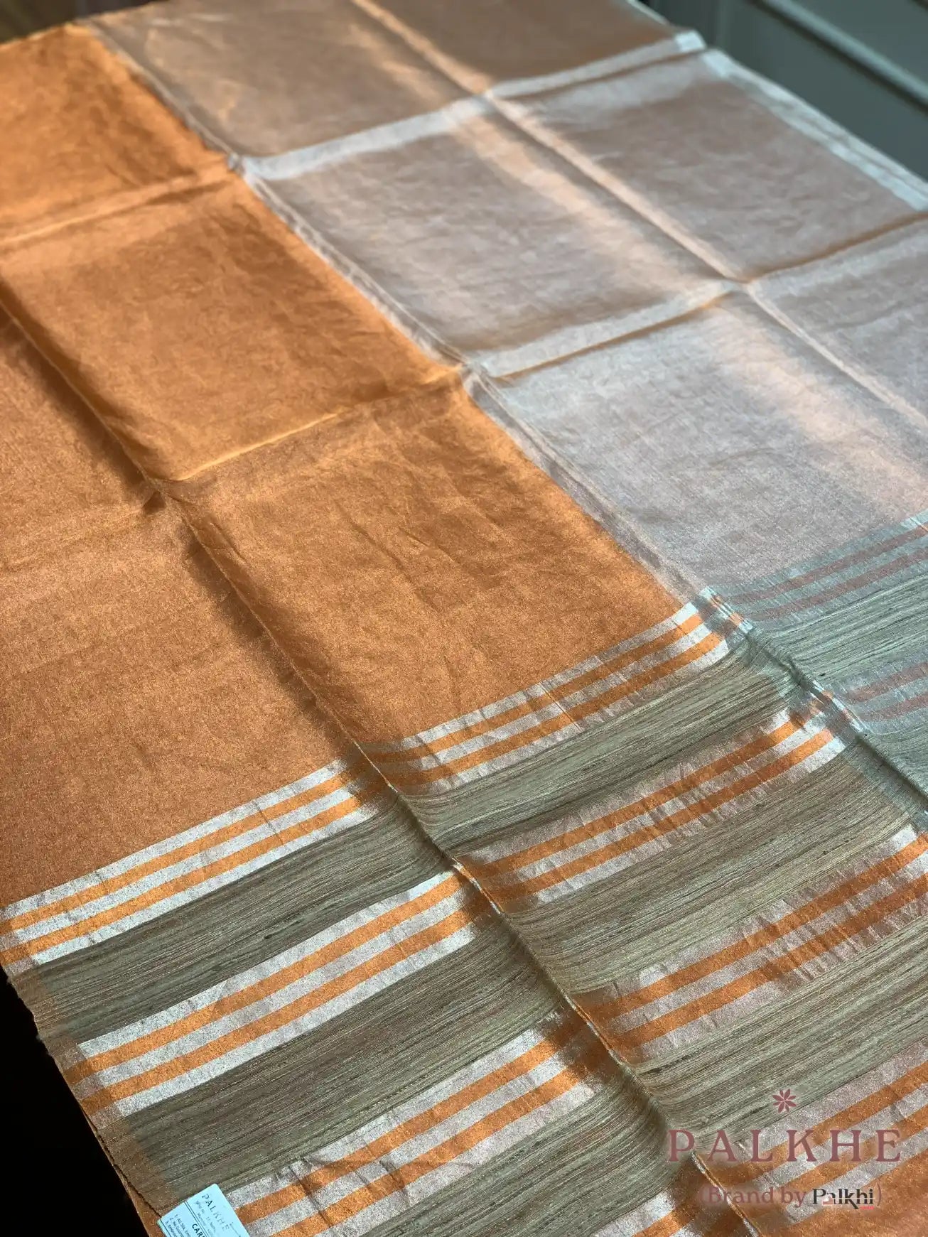 Rust Orange and Beige Double Shaded Tussar silk