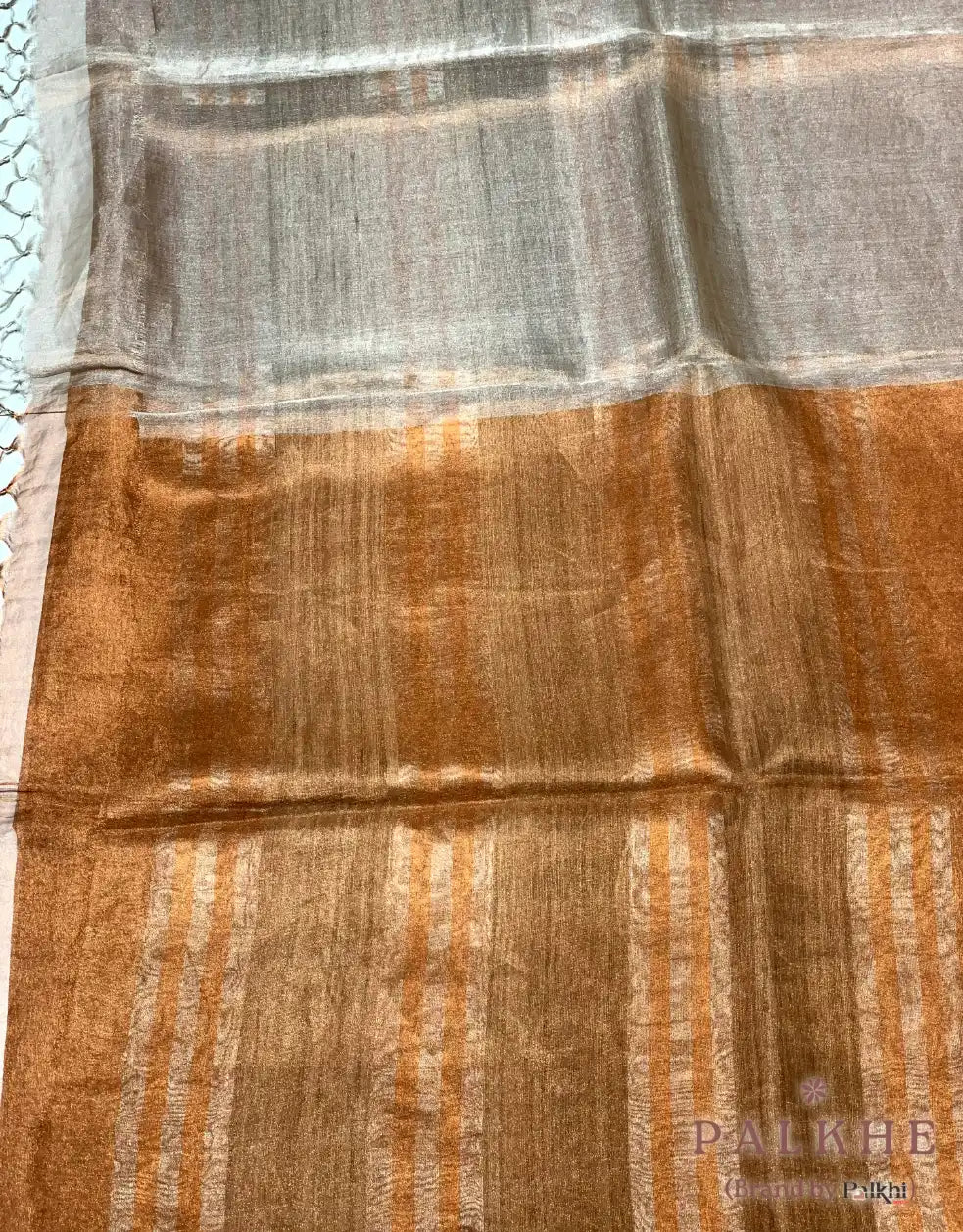 Rust Orange and Beige Double Shaded Tussar silk