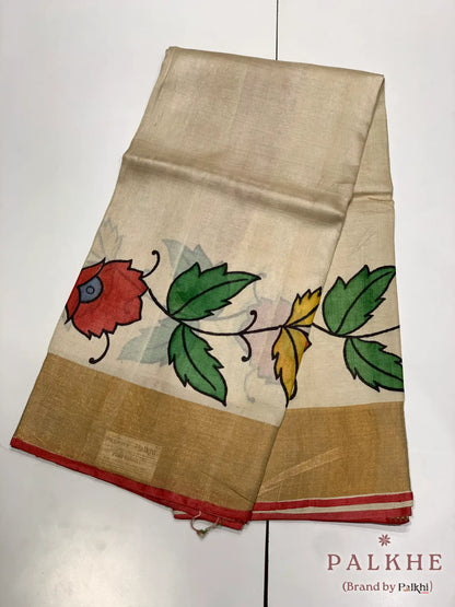Beige Tussar Silk Floral