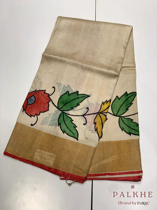 Beige Tussar Silk Floral