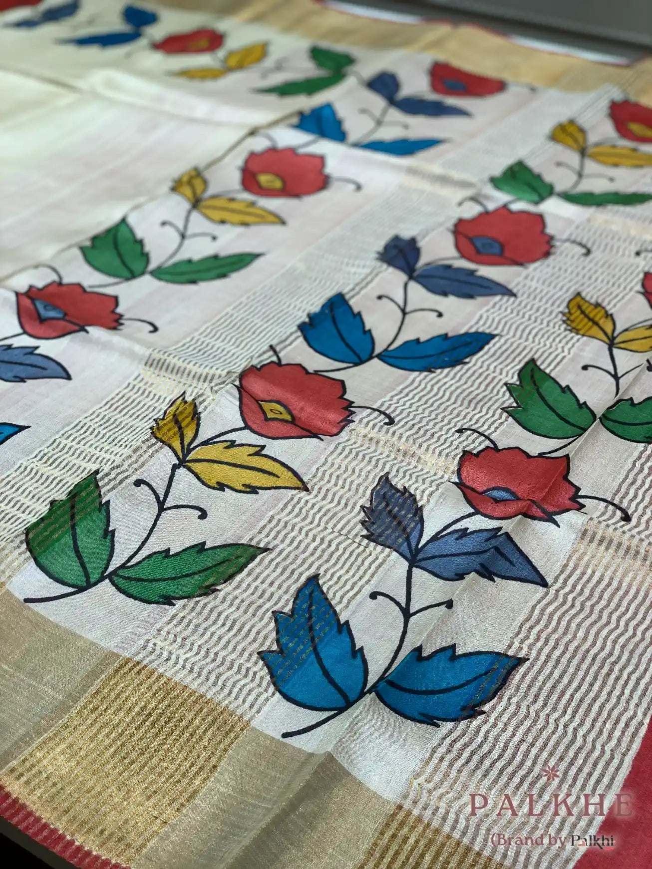 Beige Tussar Silk Floral