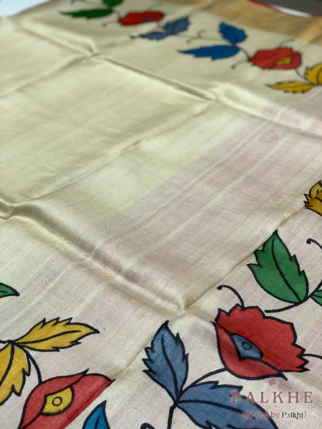 Beige Tussar Silk Floral