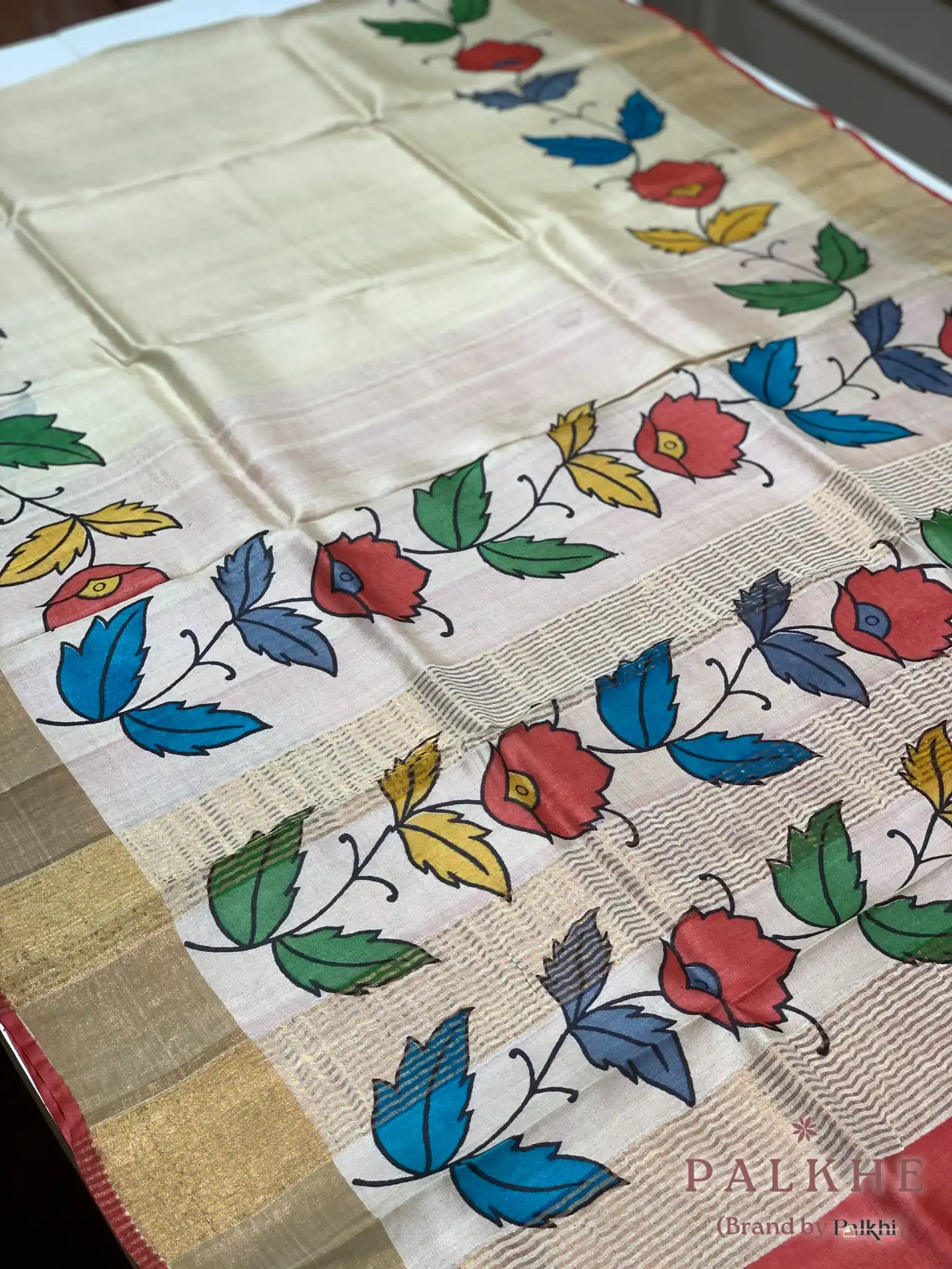 Beige Tussar Silk Floral