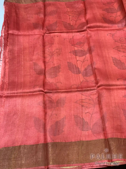 Beige Tussar Silk Floral