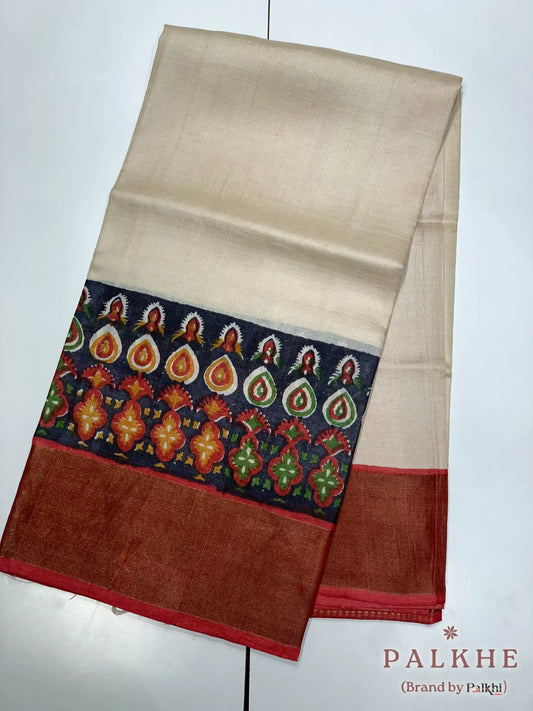 Beige Tussar Silk