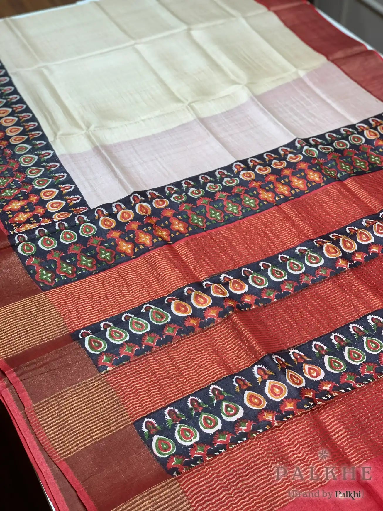 Beige Tussar Silk