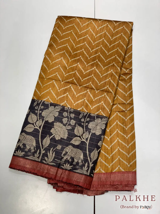 Mustard Yellow Tussar Silk Geometric