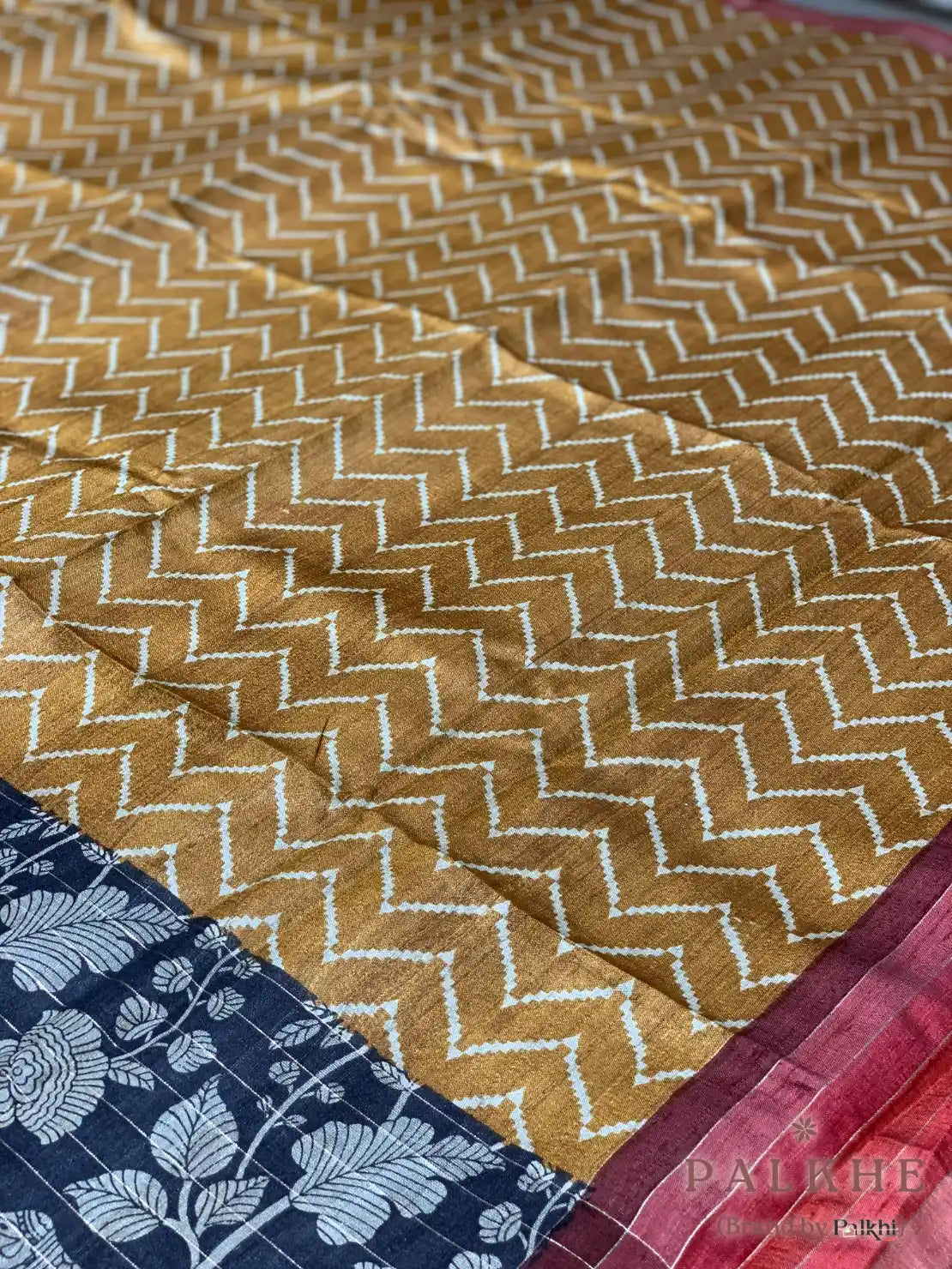 Mustard Yellow Tussar Silk Geometric