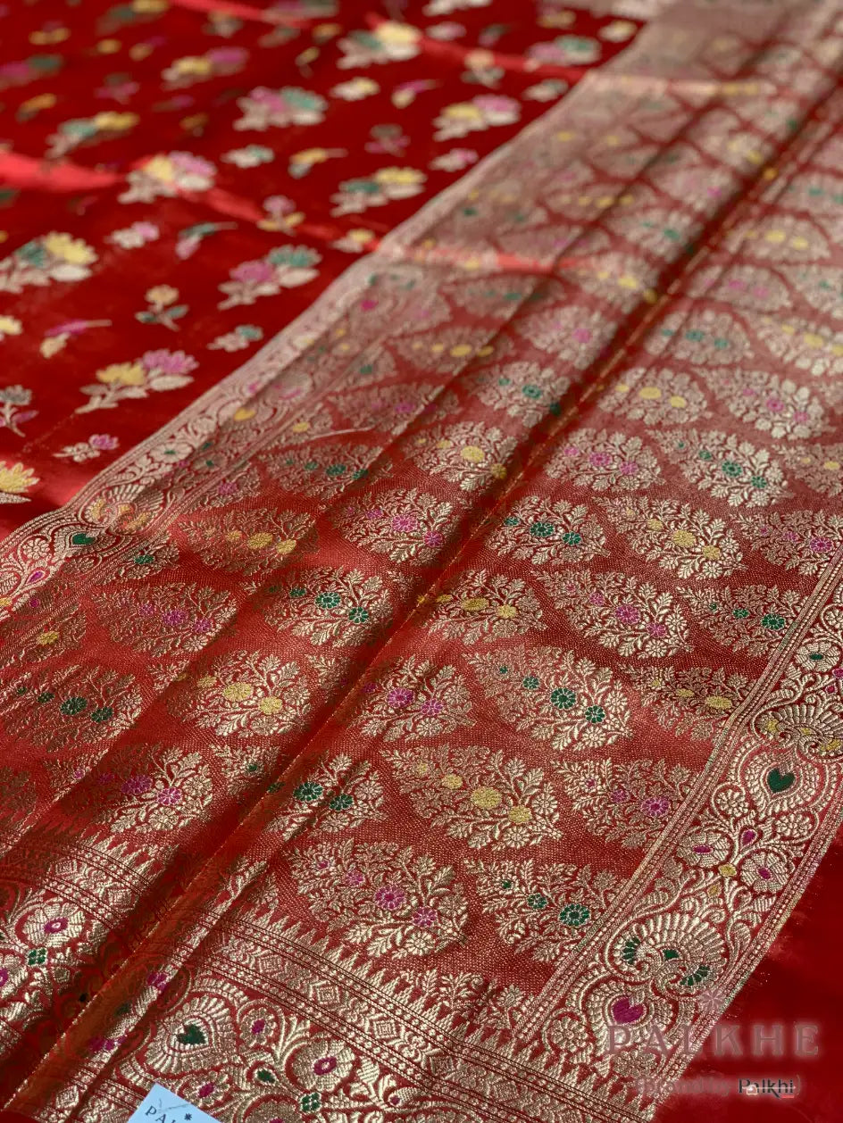 Rust Orange Banarasi Floral in Crepe Silk
