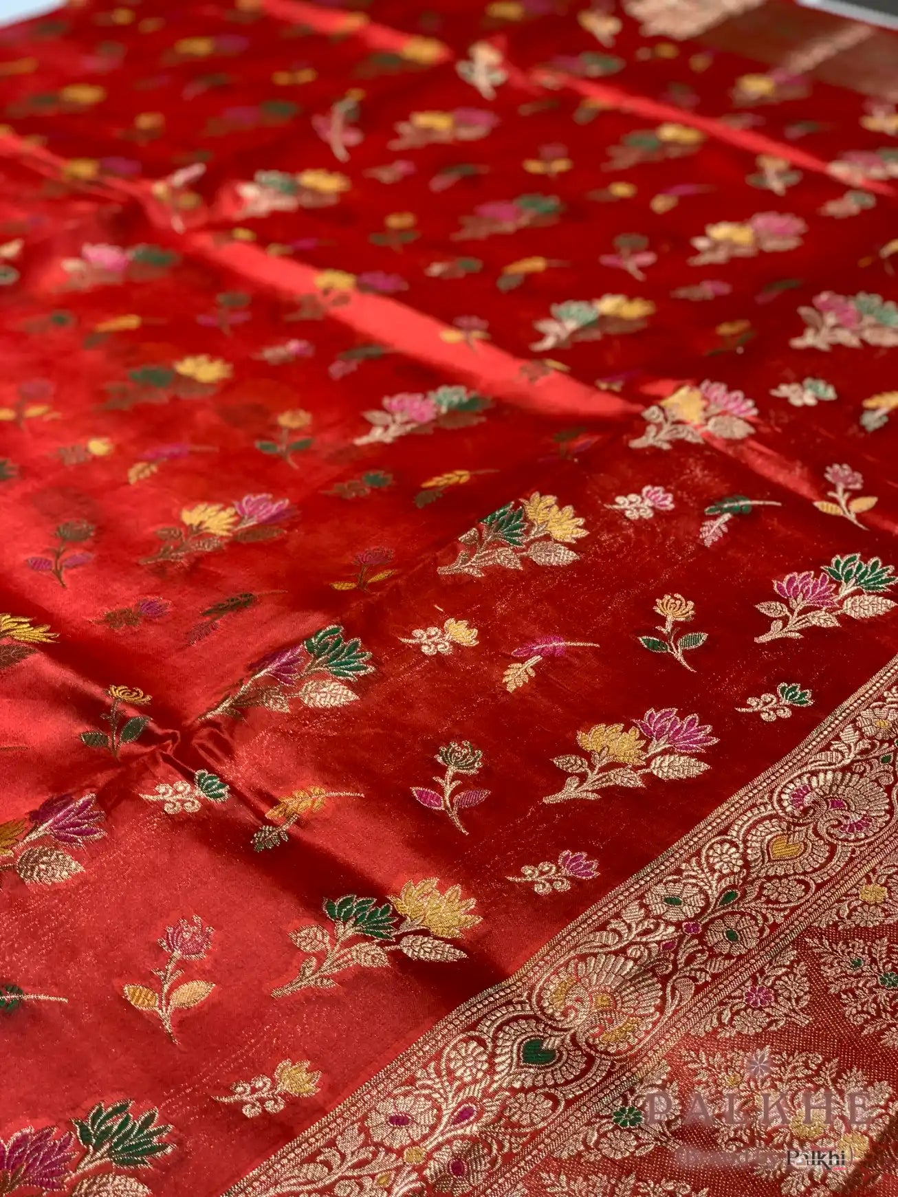 Rust Orange Banarasi Floral in Crepe Silk