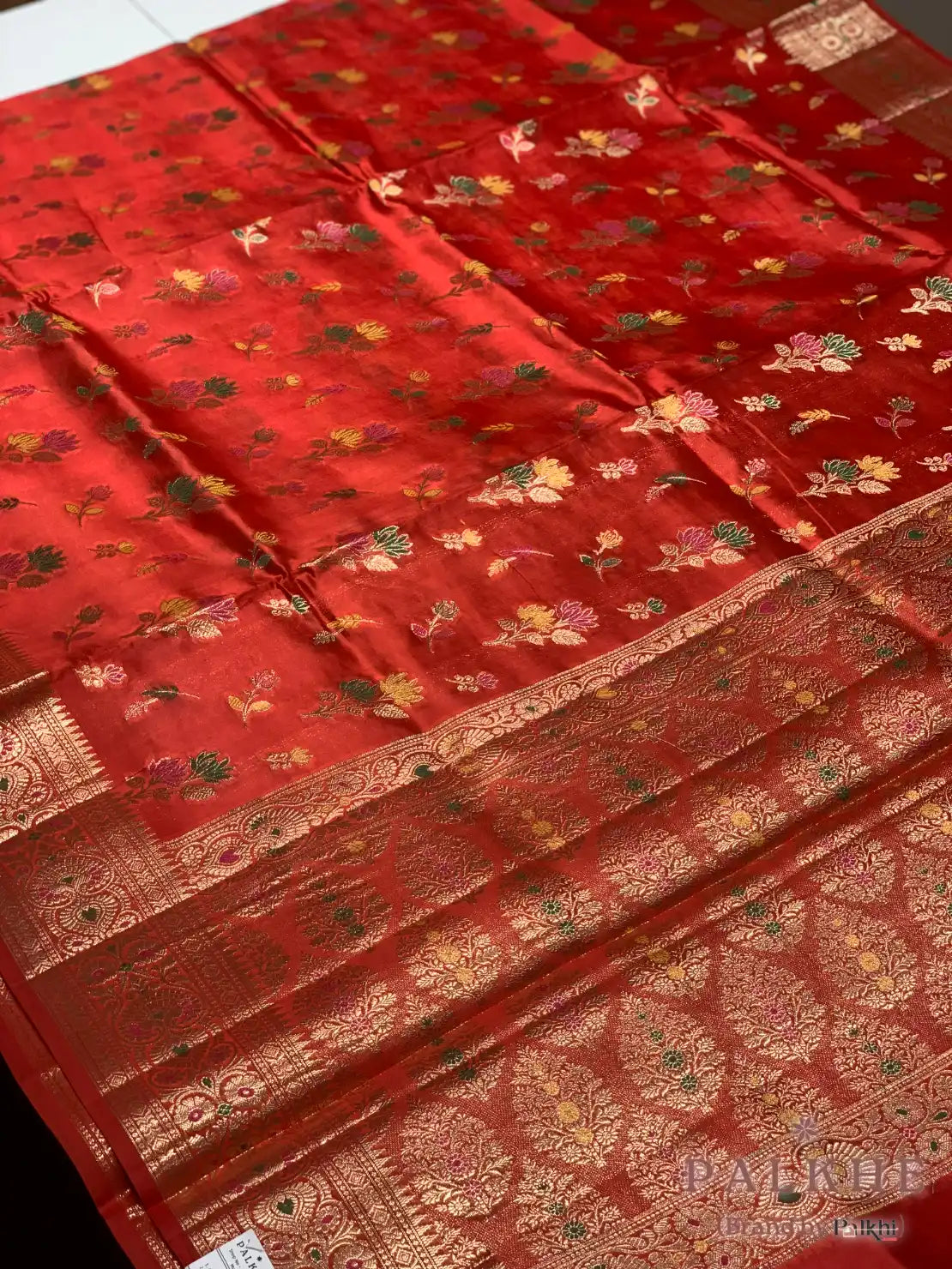 Rust Orange Banarasi Floral in Crepe Silk