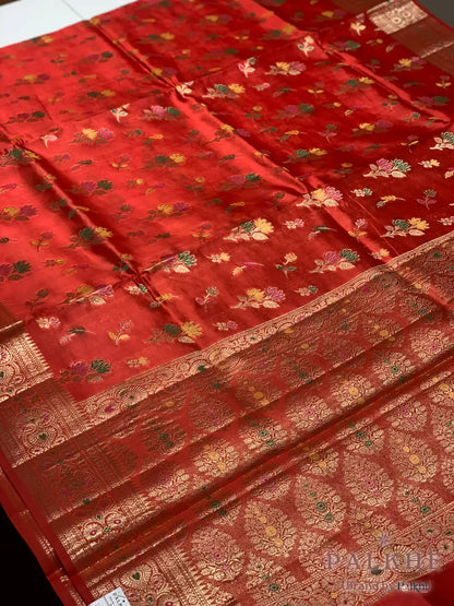 Rust Orange Banarasi Floral in Crepe Silk