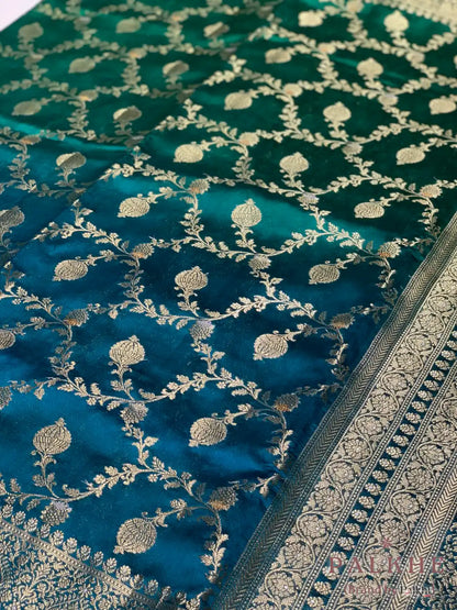 Peacock/teal Blue Banarasi Floral Jaal in Kora Silk
