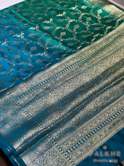Peacock/teal Blue Banarasi Floral Jaal in Kora Silk