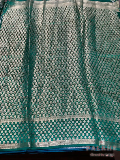 Peacock/teal Blue Banarasi Floral Jaal in Kora Silk