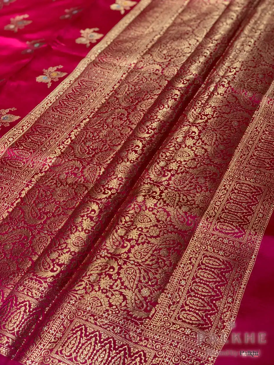Pink Banarasi Floral Buttas in Kora Silk