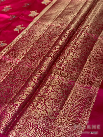 Pink Banarasi Floral Buttas in Kora Silk