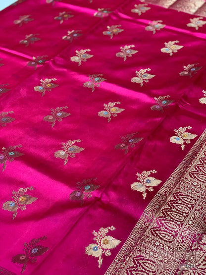 Pink Banarasi Floral Buttas in Kora Silk