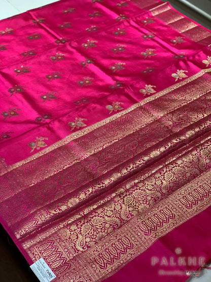 Pink Banarasi Floral Buttas in Kora Silk