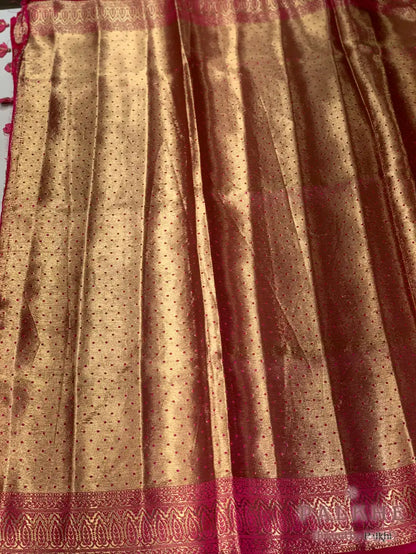 Pink Banarasi Floral Buttas in Kora Silk