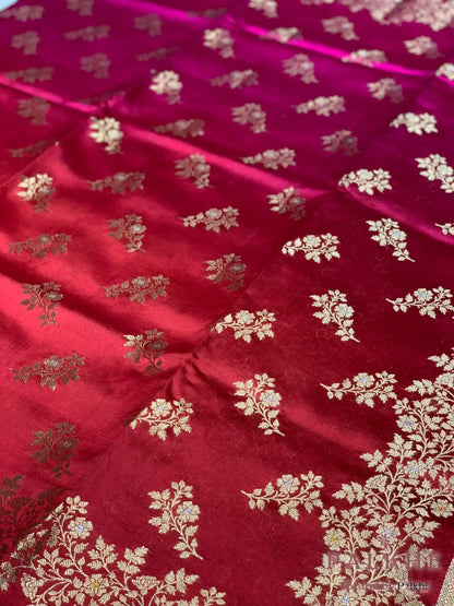 Peach & Pink Banarasi Floral Buttas in Kora Silk