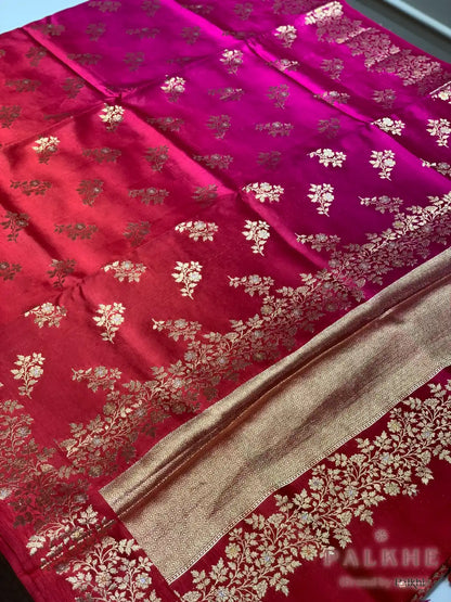 Peach & Pink Banarasi Floral Buttas in Kora Silk