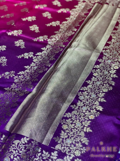 Purple & Pink Banarasi Floral Buttas in Kora Silk