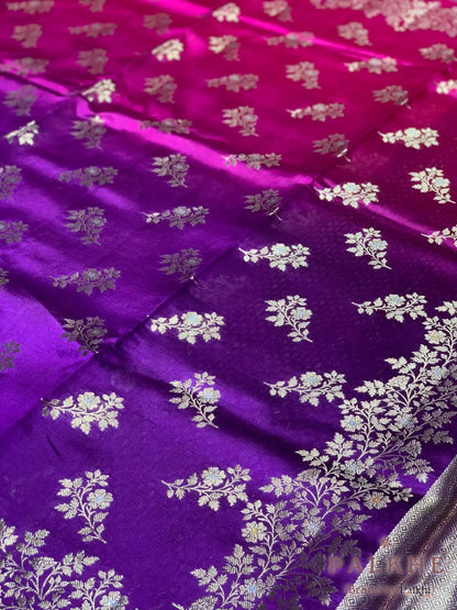 Purple & Pink Banarasi Floral Buttas in Kora Silk