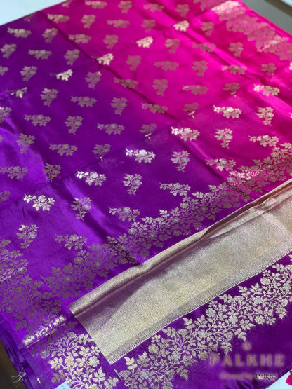 Purple & Pink Banarasi Floral Buttas in Kora Silk