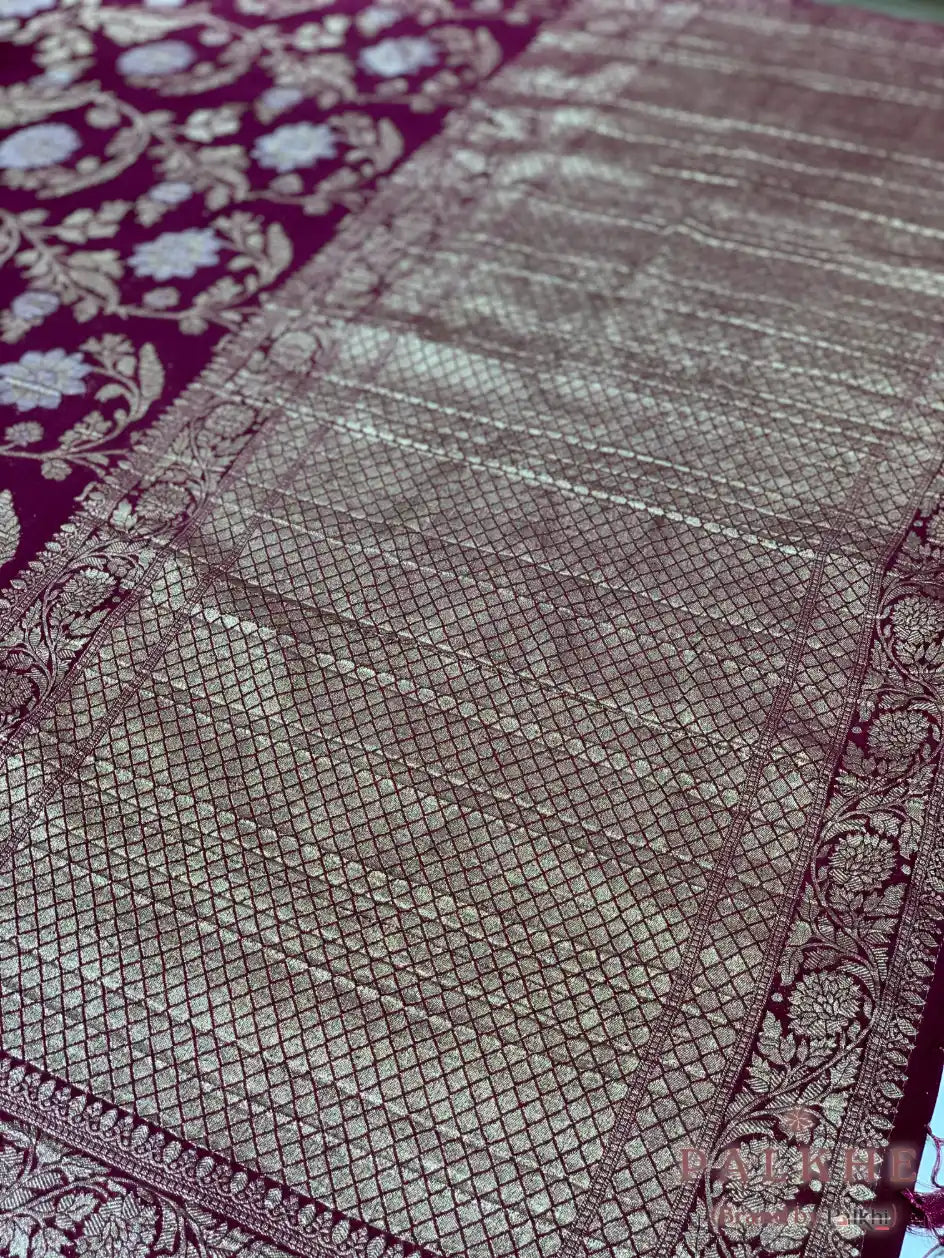 Purple Georgette Floral Jaal
