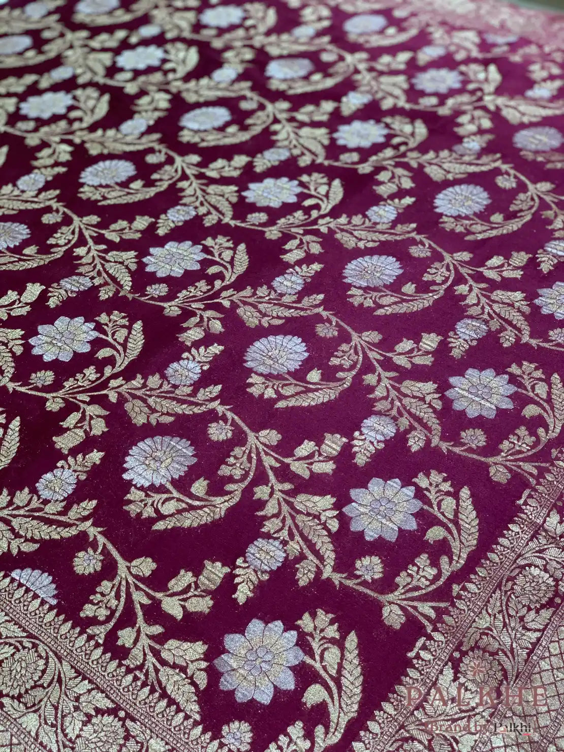 Purple Georgette Floral Jaal