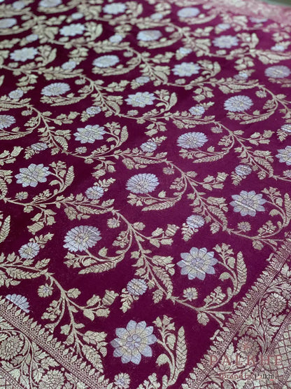 Purple Georgette Floral Jaal