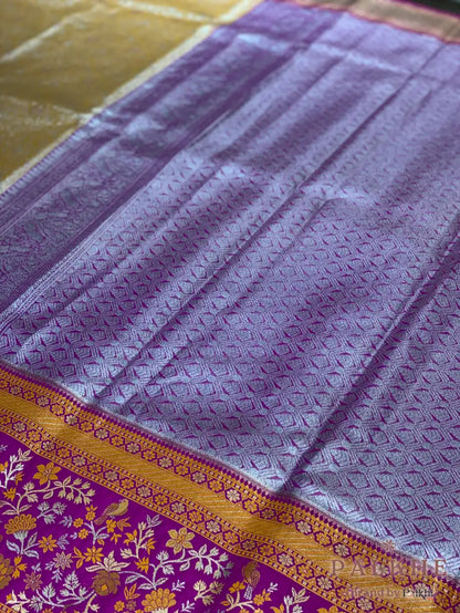 Mustard Yellow Kanjivaram Floral Jaal in Pure Silk