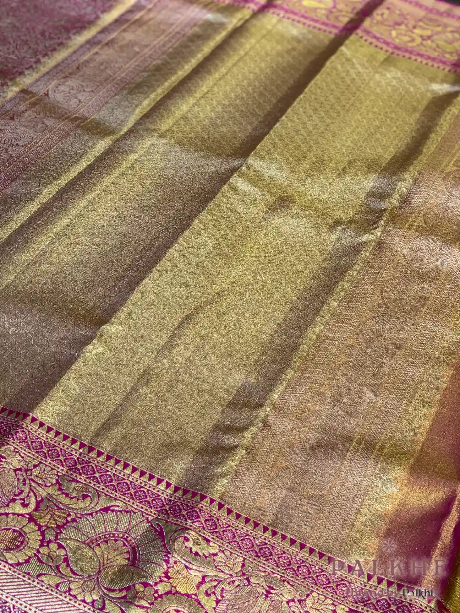 Rani Pink Kanjivaram Floral Jaal in Pure Silk