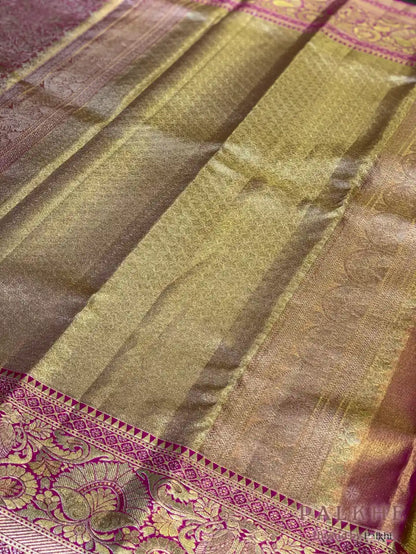 Rani Pink Kanjivaram Floral Jaal in Pure Silk