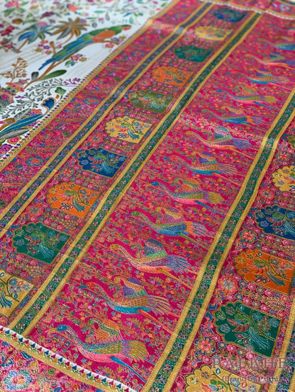 Cream Pashmina Silk Animal Figures