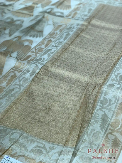 Ivory Georgette Bird Motifs in Pure