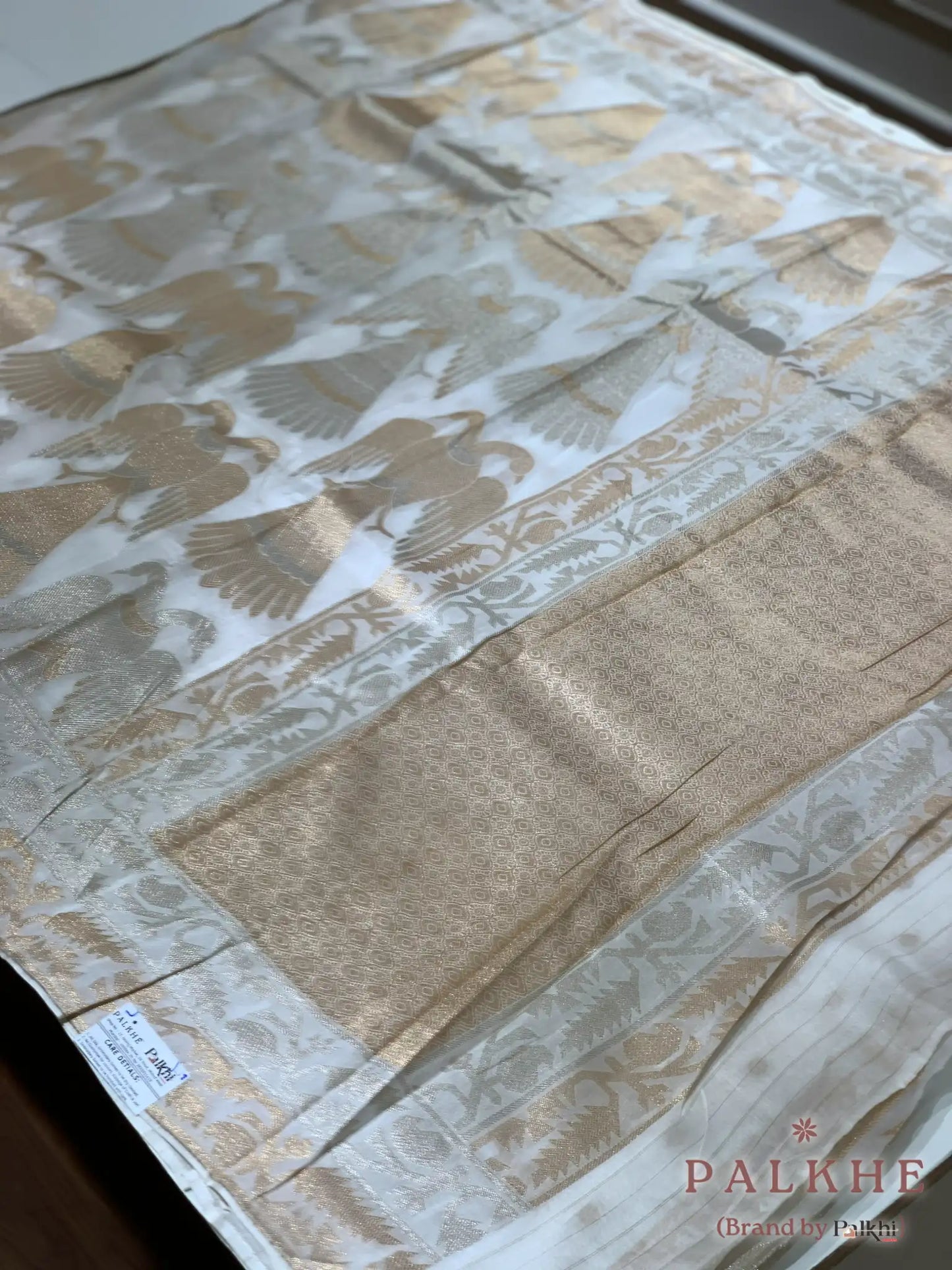 Ivory Georgette Bird Motifs in Pure