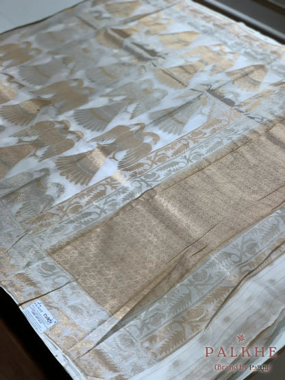 Ivory Georgette Bird Motifs in Pure