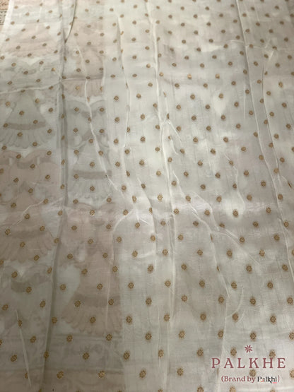 Ivory Georgette Bird Motifs in Pure