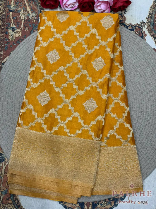Mustured Yellow Georgette Jaal in Pure