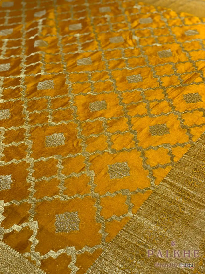 Mustard Yellow Georgette Jaal in Pure