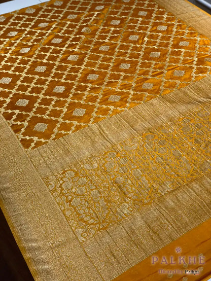 Mustard Yellow Georgette Jaal in Pure