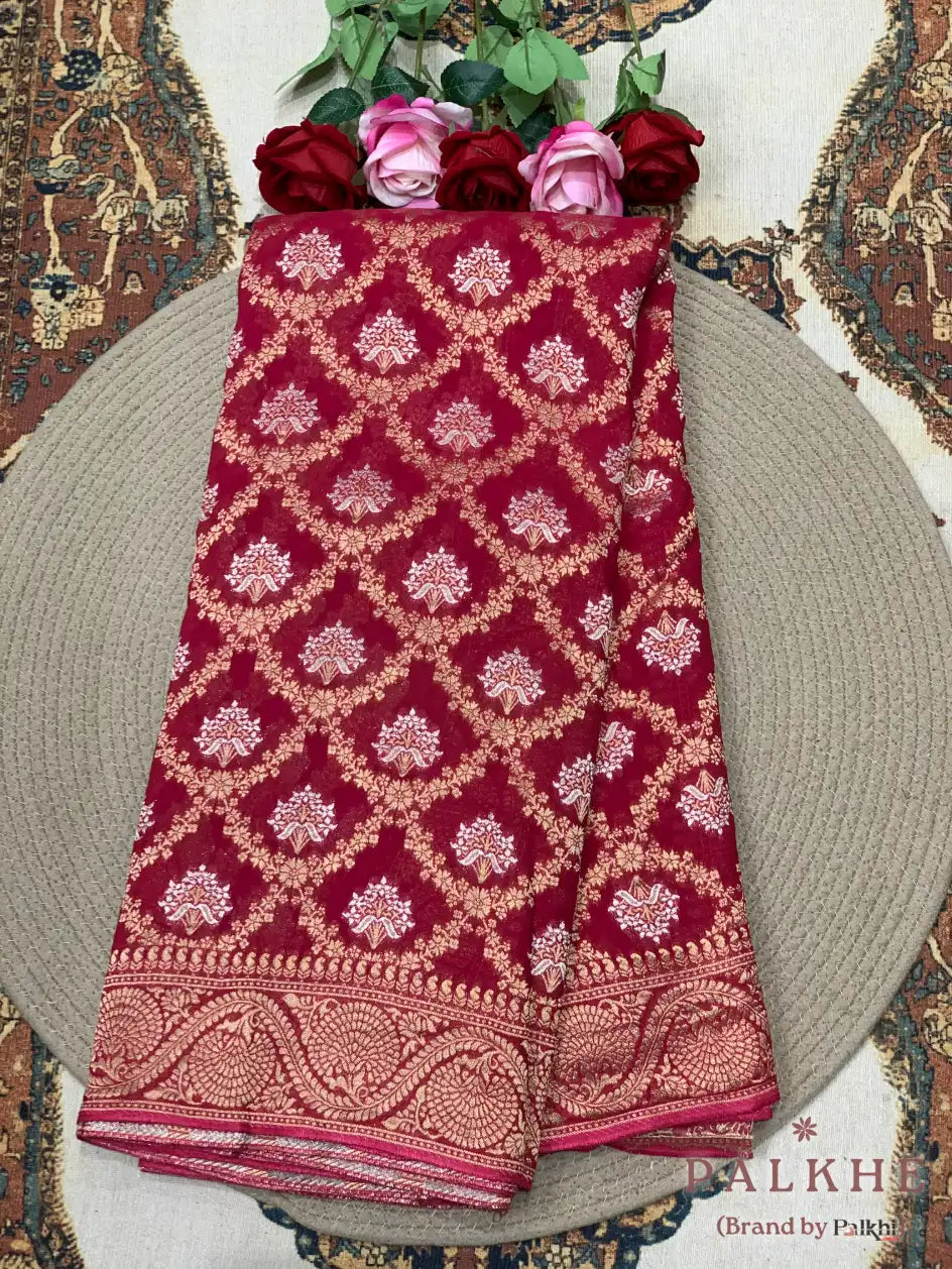 Red Pure Georgette Floral