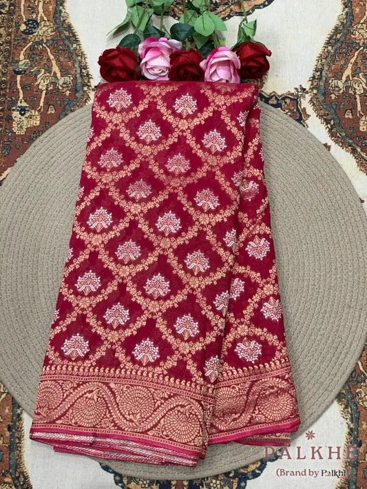 Red Pure Georgette Floral