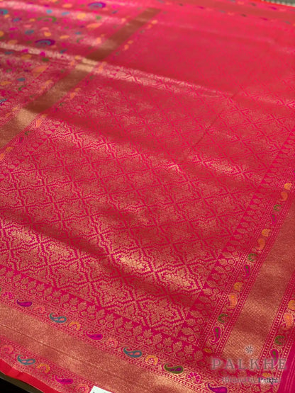 Rani Pink Banarasi Meenakari Floral Jaal in Silk