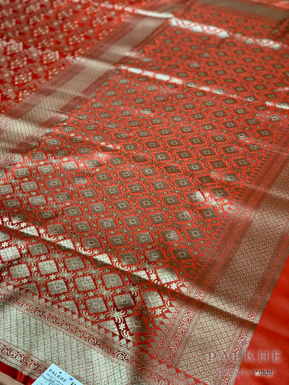 Rust Orange Banarasi Floral Jaal in Pure Silk