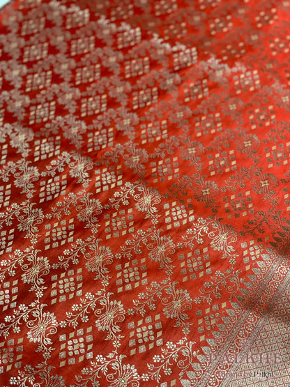 Rust Orange Banarasi Floral Jaal in Pure Silk