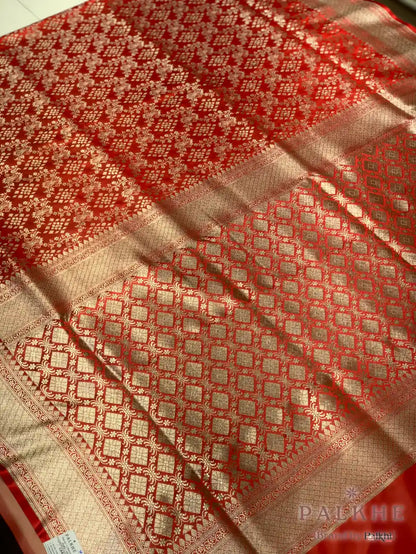 Rust Orange Banarasi Floral Jaal in Pure Silk