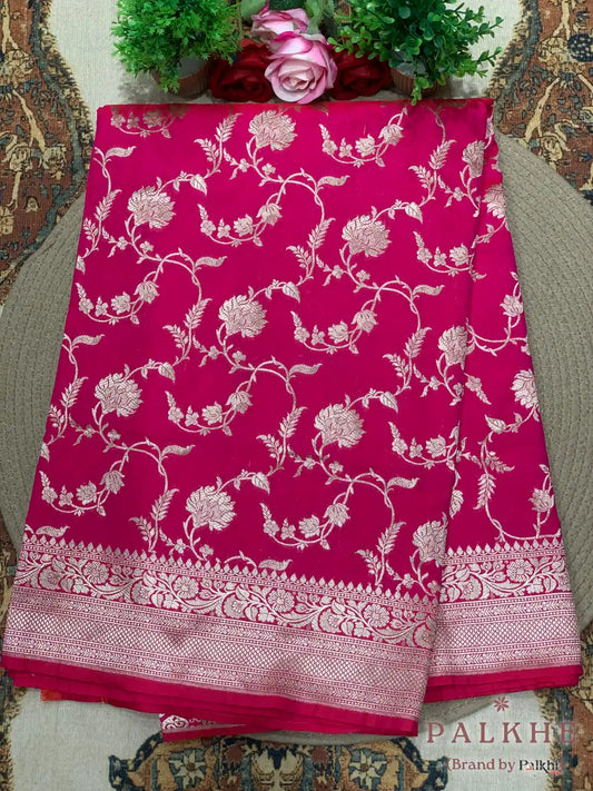 Rani Pink Banarasi Floral Jaal in Pure Silk